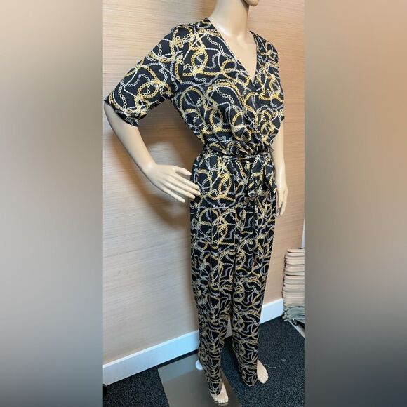 Kate & Mallory® Knit Elbow Sleeve Belted Tie-Waist Wide Leg Jumpsuit - Picture 2 of 9